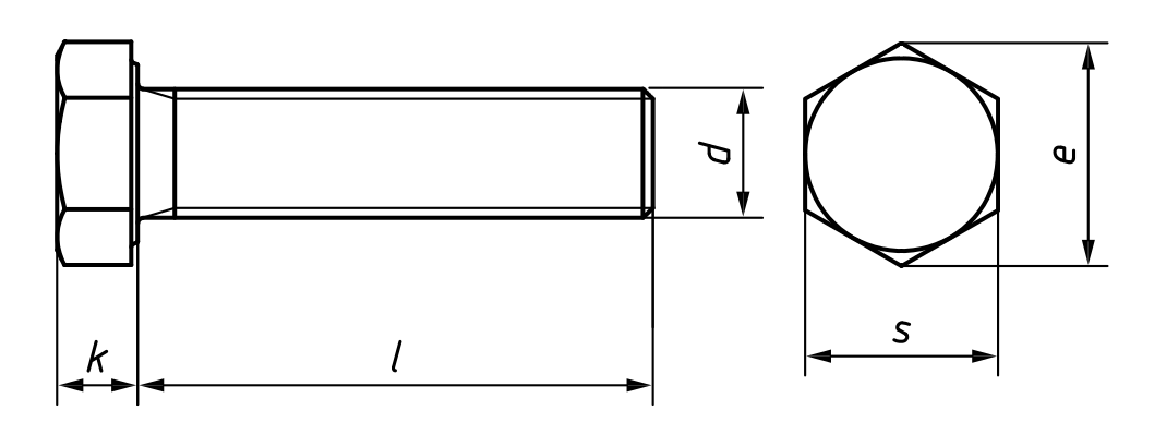 Hex bolt dimensional drawing — DIN 933